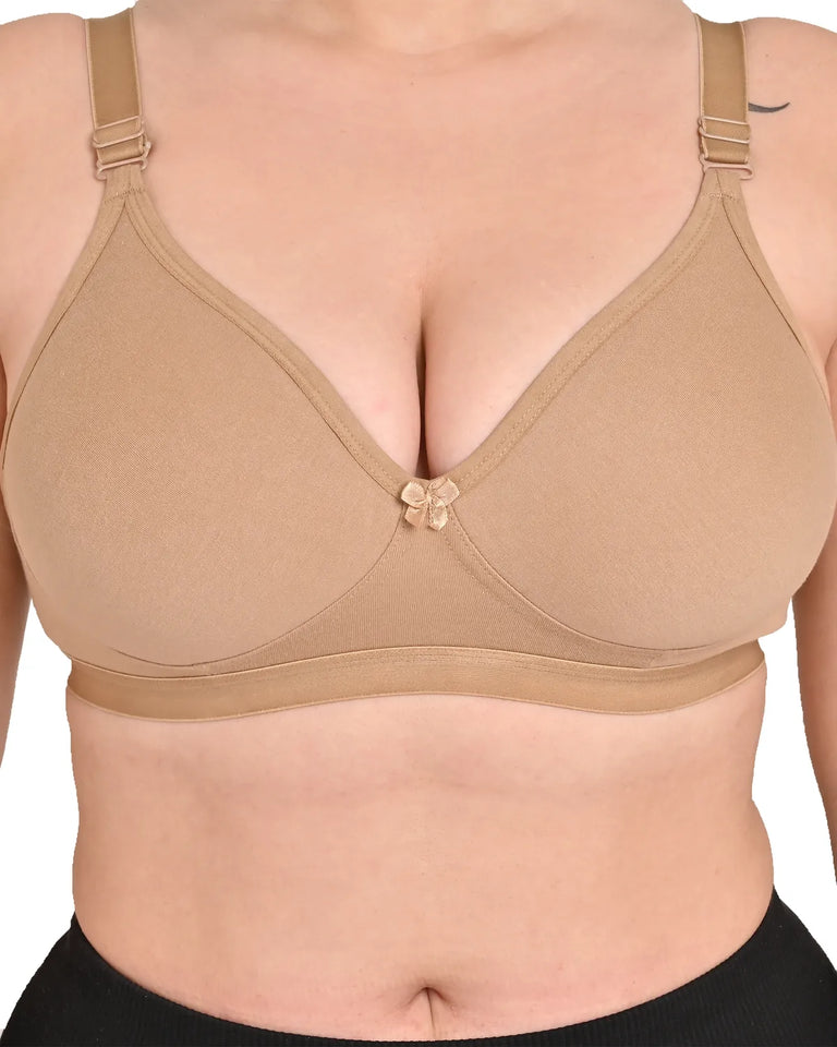 Firozi Combed Cotton Solid Full Coverage Ethnic Daily Wear Non Padded Bra Pack Of 4
