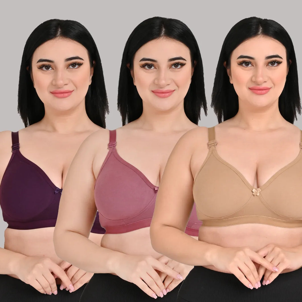 Firozi Combed Cotton Solid Full Coverage Ethnic Daily Wear Non Padded Bra Pack Of 4